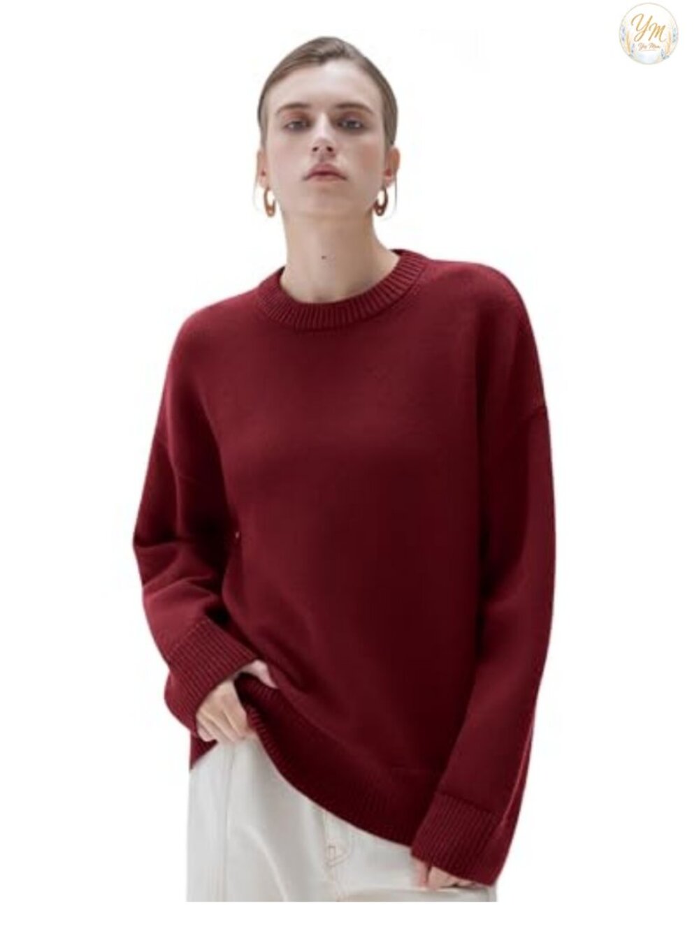 15% Cashmere Blend Oversized Crew Neck Long Sleeve Pullover Sweater